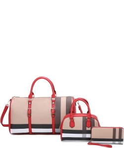 3-in-1 Plaid Pattern Weekender Duffle Bag Set SAF22528 RED